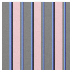 Midnight Blue, Cornflower Blue, Grey, Pink & Black Fabric