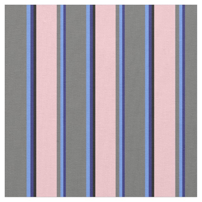 Midnight Blue, Cornflower Blue, Grey, Pink & Black Fabric (Close Up)