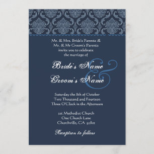 Midnight Blue Damask Wedding Invitation
