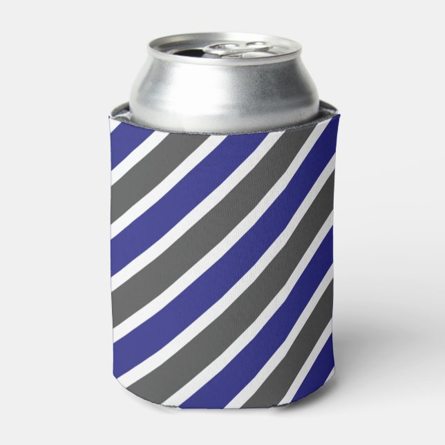 Midnight Blue & Dark Grey Stripes Can Cooler (Can Front)