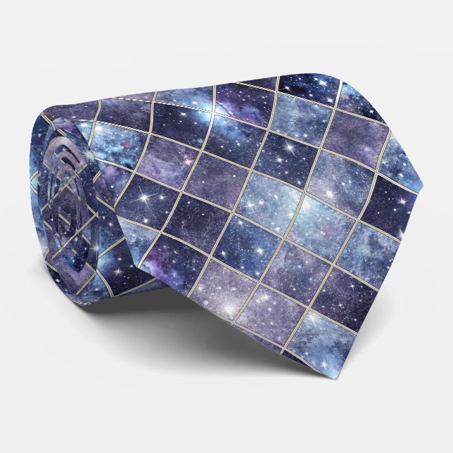 Midnight Blue Diamond Lattice - Starry Night (2) Tie (Rolled)