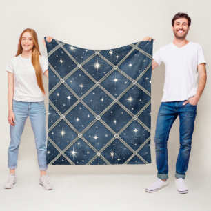 Midnight Blue Diamond Lattice - Starry Night Fleece Blanket