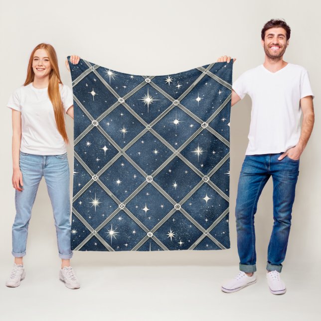 Midnight Blue Diamond Lattice - Starry Night Fleece Blanket (In Situ)