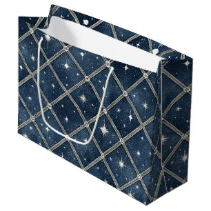 Midnight Blue Diamond Lattice - Starry Night Large Gift Bag