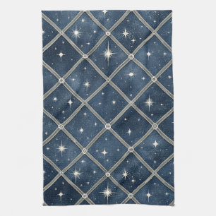 Midnight Blue Diamond Lattice - Starry Night Tea Towel