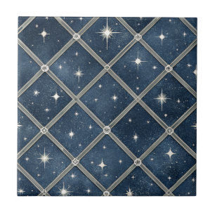 Midnight Blue Diamond Lattice - Starry Night Tile