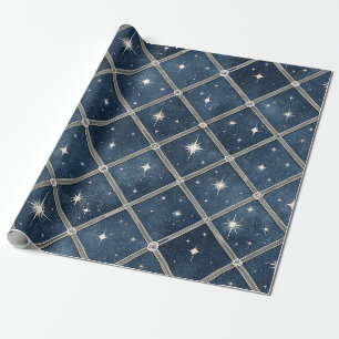 Midnight Blue Diamond Lattice - Starry Night Wrapping Paper