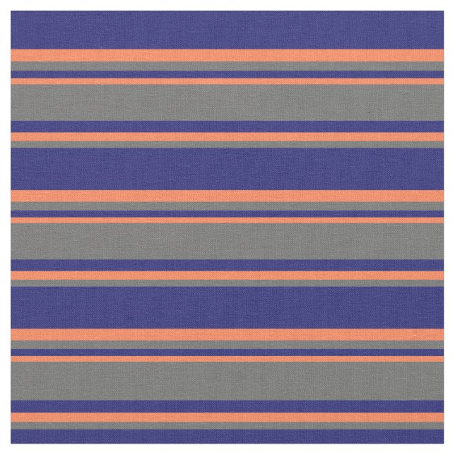 Midnight Blue, Dim Grey, and Coral Stripes Fabric (Close Up)