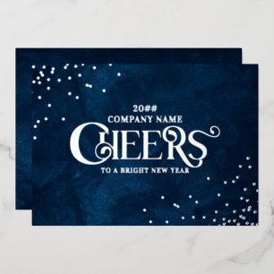 Midnight Blue Elegant Christmas New Year Cheers Foil Holiday Card