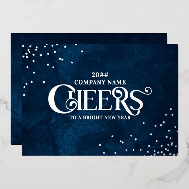 Midnight Blue Elegant Christmas New Year Cheers Foil Holiday Card (Front/Back)