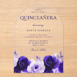 Midnight Blue Elegant Navy Roses Quinceanera Party Acrylic Invitations