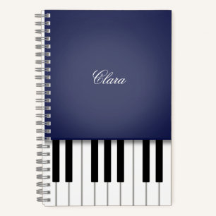 Midnight Blue Elegant Piano Keyboard Personalised Notebook