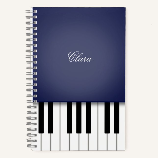 Midnight Blue Elegant Piano Keyboard Personalised Notebook (Front)
