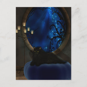 Midnight Blue Fantasy Cat Art Postcard