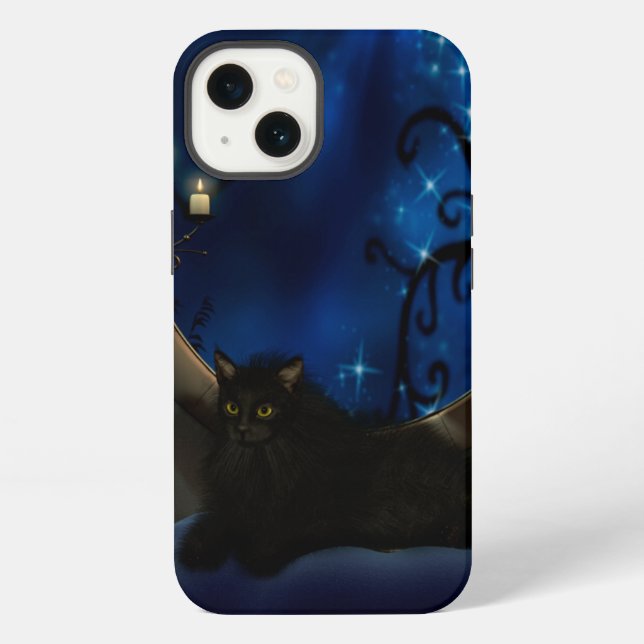 Midnight Blue Fantasy Cat iPhone Case (Back)
