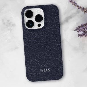 Midnight Blue Faux Leather Look Monogram iPhone 14 Pro Case