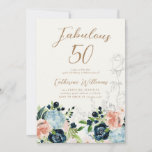 Midnight Blue Floral 50th Birthday Invitation<br><div class="desc">Lovely garden florals in blue tones with blush pink and green accents combined with sketched florals and minimalist fonts. Check out our store for more personalised stationery.</div>