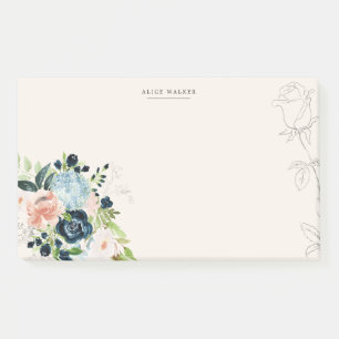 Midnight Blue Floral Blush Post-it Note