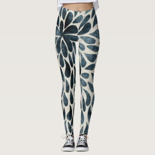 Midnight Blue Floral Petal Pattern Artsy Leggings