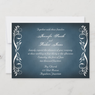Midnight Blue Floral Posh Wedding Invitation