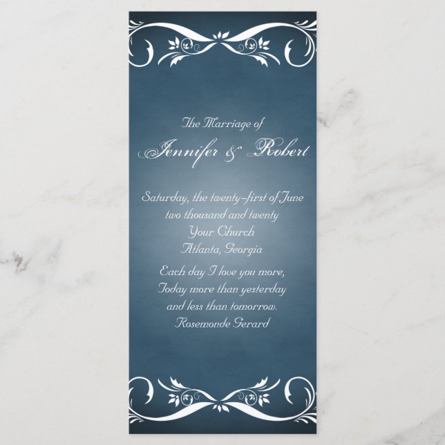 Midnight Blue Floral Posh Wedding Program Programme (Front)
