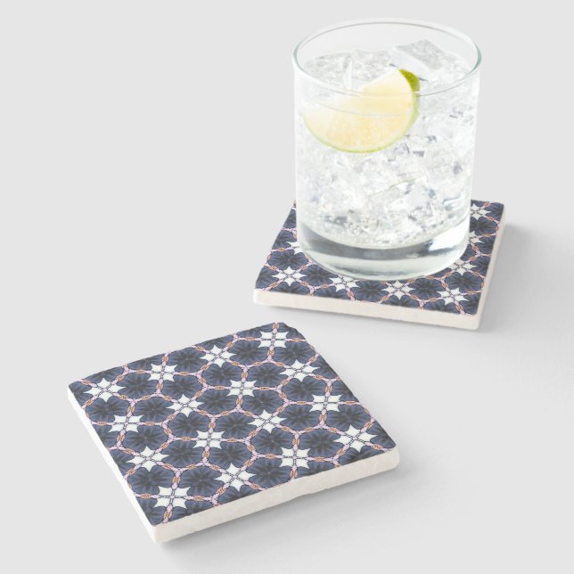 Midnight Blue Floral Stone Coaster (Side)