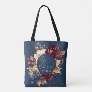 Midnight Blue Floral Wedding Tote Bag