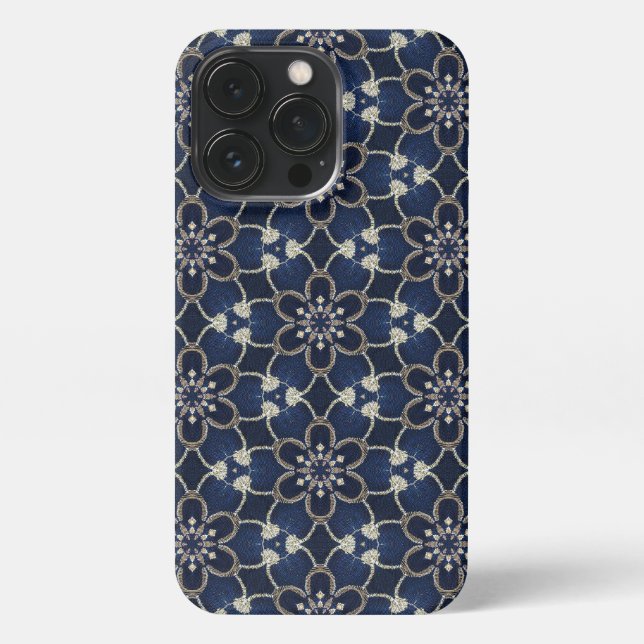 Midnight Blue Flowers Pattern iPhone Case (Back)
