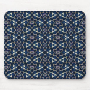 Midnight Blue Flowers Pattern Mouse Mat