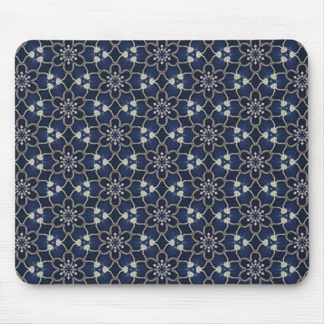 Midnight Blue Flowers Pattern Mouse Mat (Front)