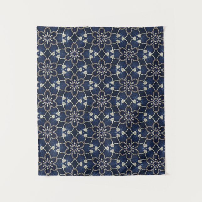 Midnight Blue Flowers Pattern Tapestry (Front)