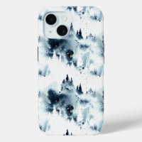 Midnight Blue Forest Watercolor Pattern