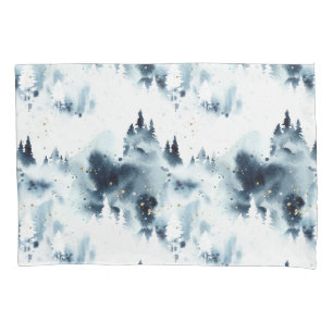 Midnight Blue Forest Watercolor Pattern Pillowcase