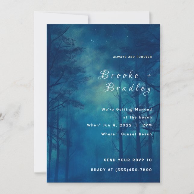 Midnight Blue Forest Wedding Invitation (Front)