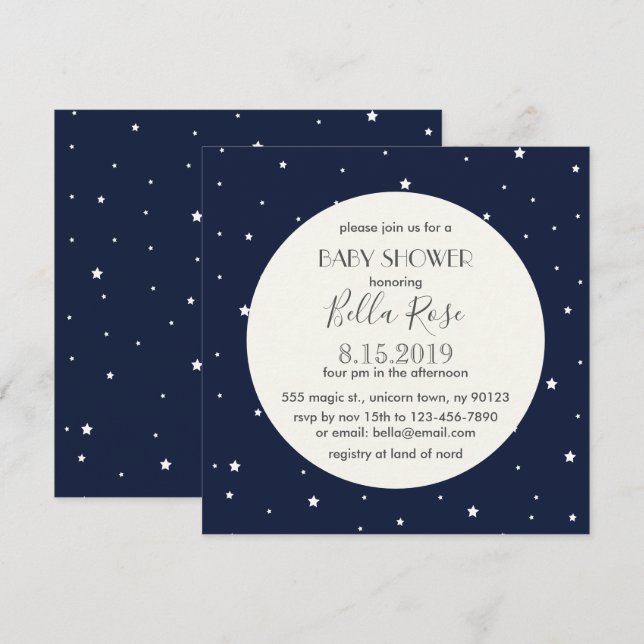 Midnight Blue Full Moon Star Baby Shower Card (Front/Back)