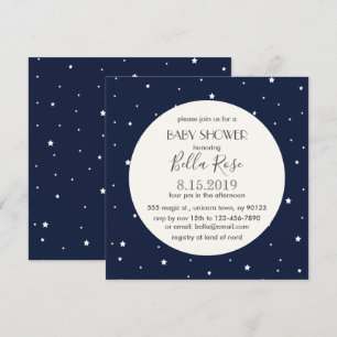 Midnight Blue Full Moon Star Baby Shower Card