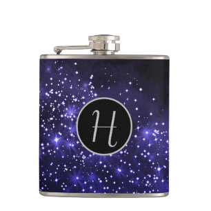 Midnight Blue Galaxy Monogrammed Hip Flask