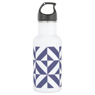 Midnight Blue Geometric Deco Cube Pattern 532 Ml Water Bottle