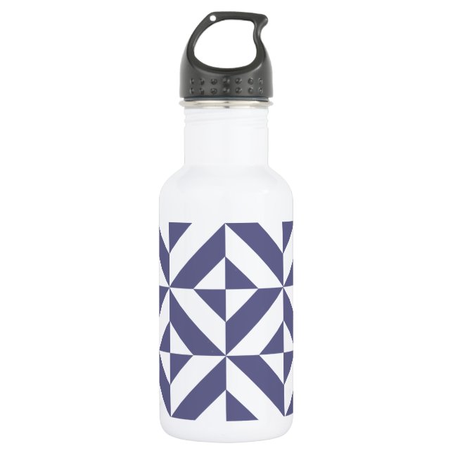 Midnight Blue Geometric Deco Cube Pattern 532 Ml Water Bottle (Front)