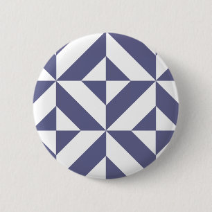 Midnight Blue Geometric Deco Cube Pattern 6 Cm Round Badge