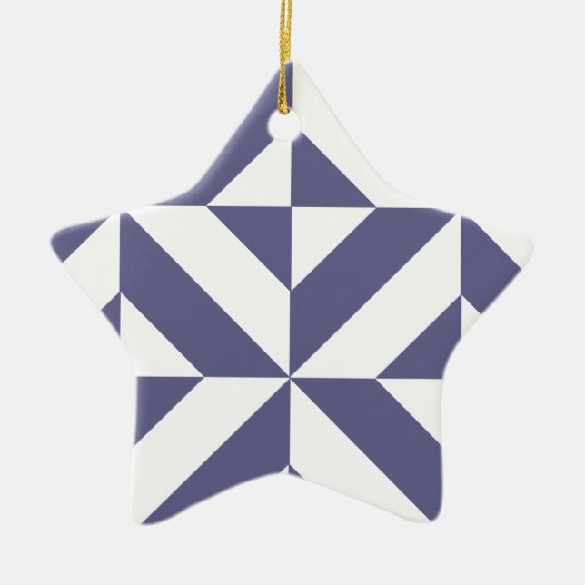 Midnight Blue Geometric Deco Cube Pattern Ceramic Tree Decoration (Front)