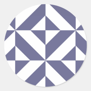 Midnight Blue Geometric Deco Cube Pattern Classic Round Sticker