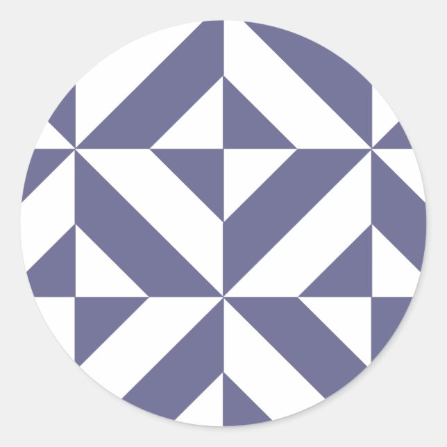 Midnight Blue Geometric Deco Cube Pattern Classic Round Sticker (Front)