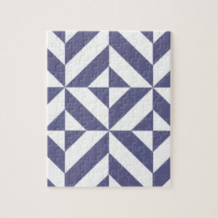 Midnight Blue Geometric Deco Cube Pattern Jigsaw Puzzle