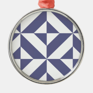 Midnight Blue Geometric Deco Cube Pattern Metal Tree Decoration