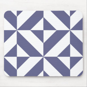 Midnight Blue Geometric Deco Cube Pattern Mouse Mat