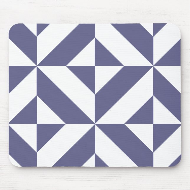 Midnight Blue Geometric Deco Cube Pattern Mouse Mat (Front)