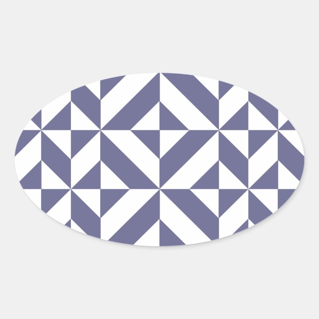 Midnight Blue Geometric Deco Cube Pattern Oval Sticker (Front)