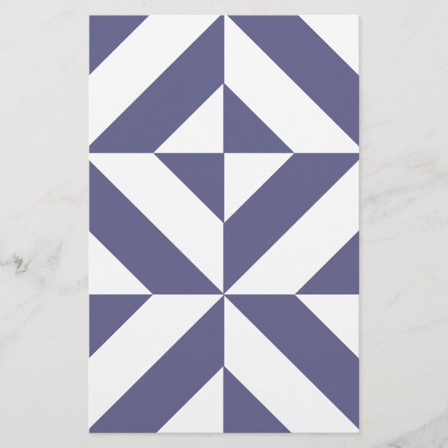 Midnight Blue Geometric Deco Cube Pattern Stationery (Front)