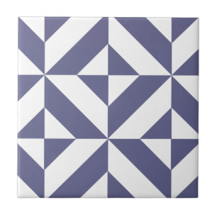 Midnight Blue Geometric Deco Cube Pattern Tile